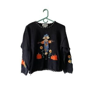 Vintage Mandal Bay Halloween Scarecrow with Pumpkins Sweater- Size Small